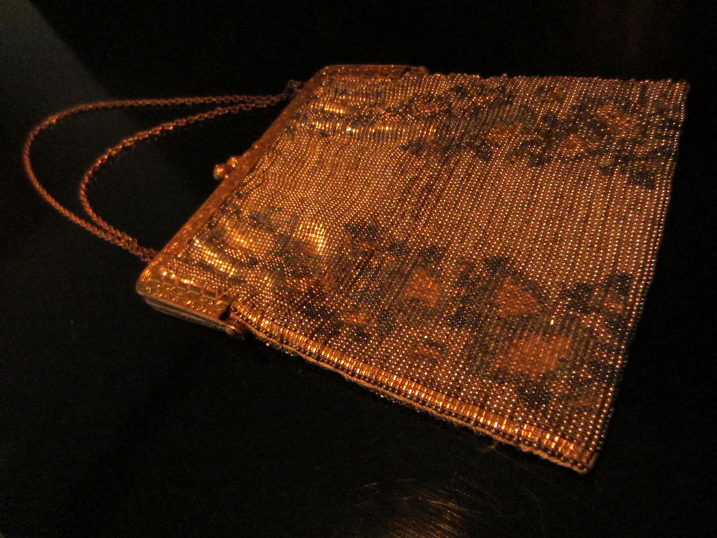 Microbeads Evening Purse Circa 1930 Signed France With Brass Chain - Designer Unique Finds 