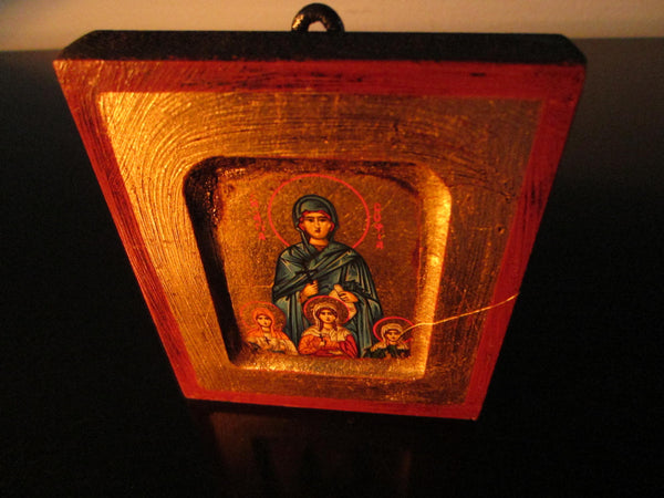 Miniature Religious Icon Hand Made In Greece Gold Painted Scripted - Designer Unique Finds 