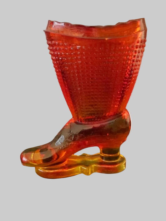 Le Smith Amberina Textured Pressed Glass Boot Vessel - Designer Unique Finds 