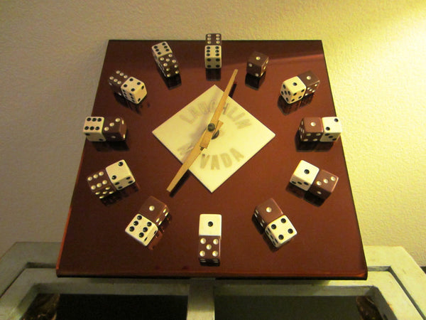 Laughlin Nevada Modern Casino Dice Clock Copper Tone Quartz Square Design - Designer Unique Finds 