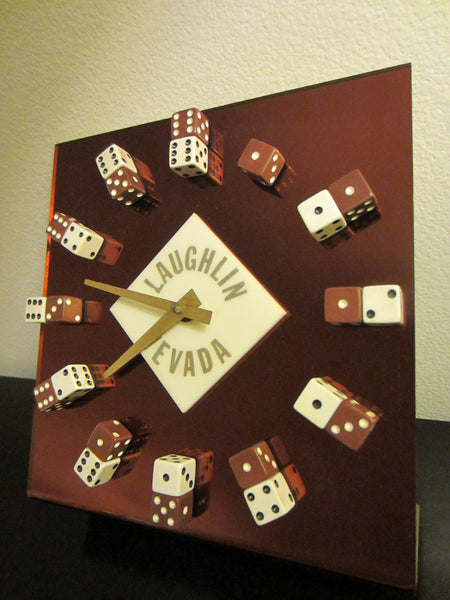 Laughlin Nevada Modern Casino Dice Clock Copper Tone Quartz Square Design - Designer Unique Finds 