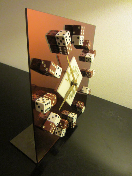 Laughlin Nevada Modern Casino Dice Clock Copper Tone Quartz Square Design - Designer Unique Finds 