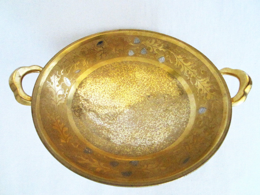 Studios Chicago Gold Overlay Porcelain Bowl Decorated Silver Acorns - Designer Unique Finds 
 - 1