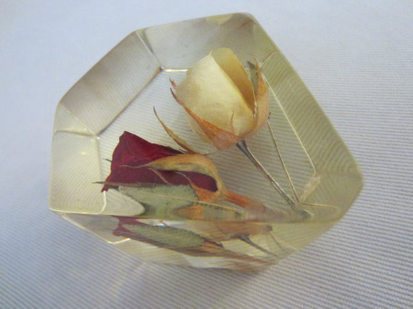 Lucite Deco Paperweight Yellow Red Rose Buds - Designer Unique Finds 
 - 4