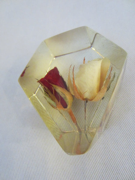Lucite Deco Paperweight Yellow Red Rose Buds - Designer Unique Finds 
 - 2