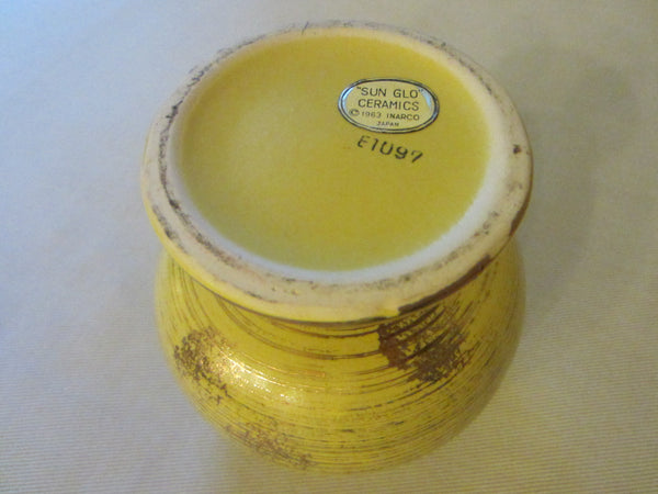 Mid Century Sun Glo Inarco Japan Golden Ceramic Pedestal Bowl - Designer Unique Finds 