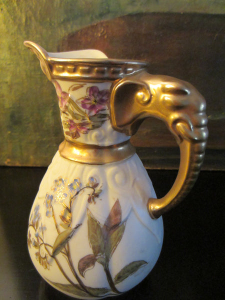 Royal Worcester Jug Porcelain Pitcher Elephant Gold Handle - Designer Unique Finds 