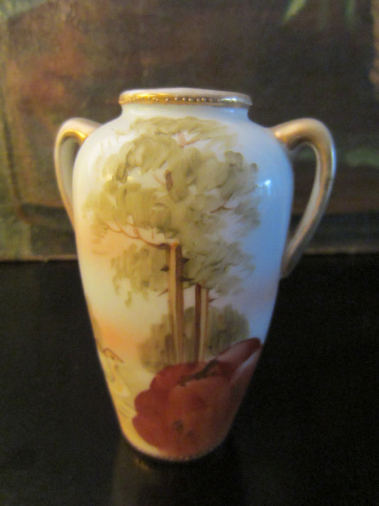 Nippon Japan Porcelain Hand Painted Scenic Vase Gilt Decorated - Designer Unique Finds 