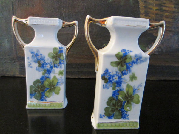 Germany Porcelain Blue Flowers Art Deco Vases Circa 1920 - Designer Unique Finds 