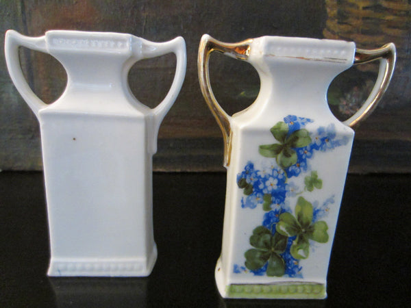 Germany Porcelain Blue Flowers Art Deco Vases Circa 1920 - Designer Unique Finds 