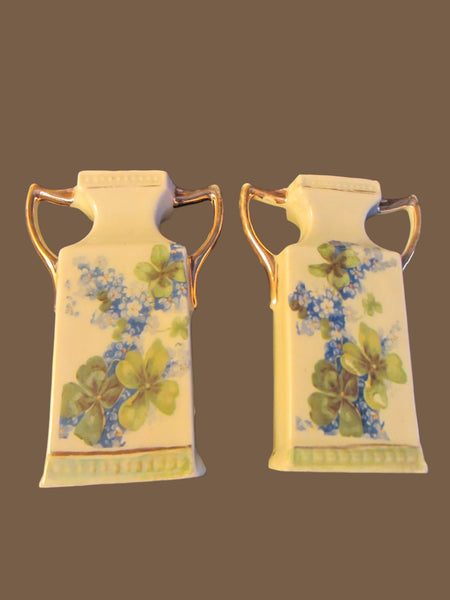 Germany Porcelain Blue Flowers Art Deco Vases Circa 1920 - Designer Unique Finds 