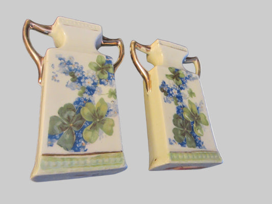 Germany Porcelain Blue Flowers Art Deco Vases Circa 1920 - Designer Unique Finds 
