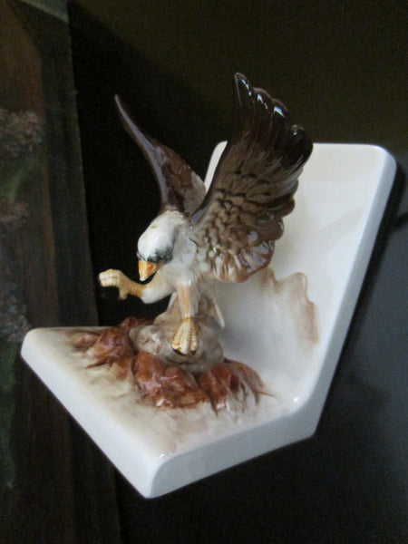 Ceramic Bald Eagle Hand Painted Bookends Mountain Scene - Designer Unique Finds 