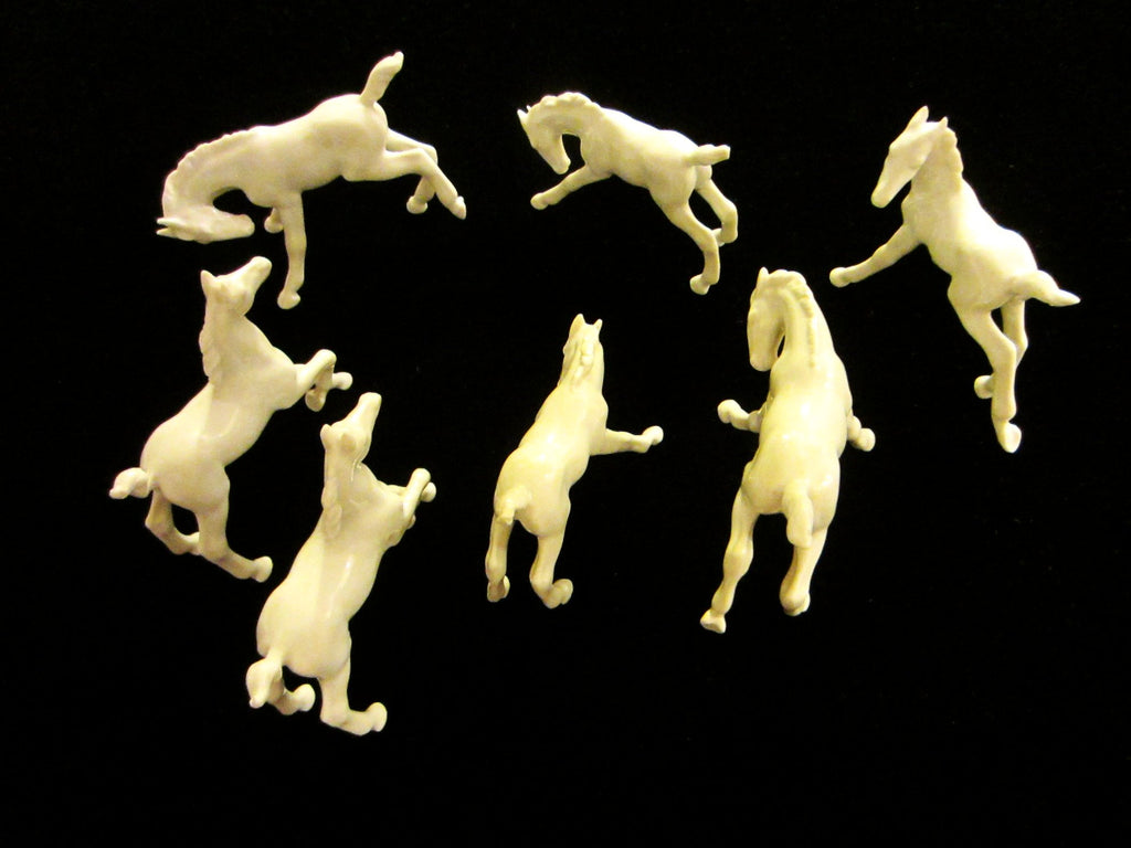 Mo Germany Equestrian Seven White Porcelain Horses Marked Stamped - Designer Unique Finds 
 - 1