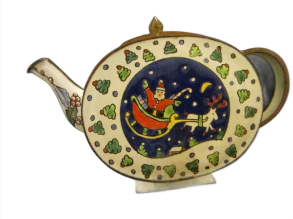 White Enamel Teapot Style Christmas Theme Trinket Box - Designer Unique Finds 