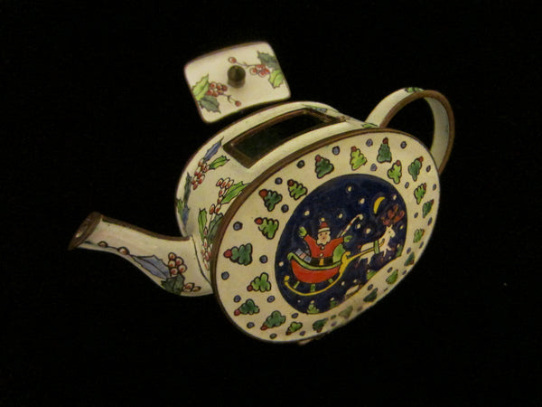 White Enamel Teapot Style Christmas Theme Trinket Box - Designer Unique Finds 