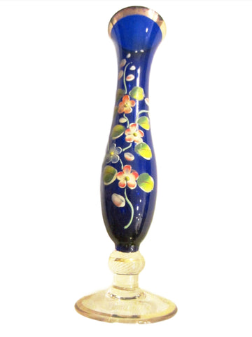Bud Vase Glass Stem Hand Painted Colored Flowers Enameling - Designer Unique Finds 
 - 5