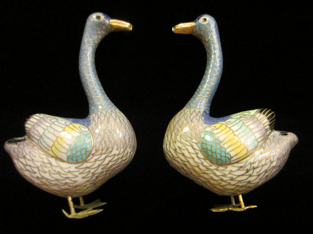 Asian Cloisonne Ducks Golden Beaks Figurines - Designer Unique Finds 
 - 1