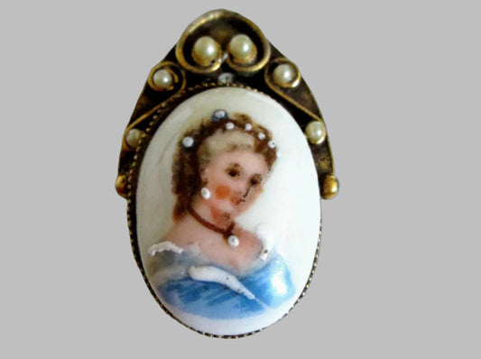 Limoges France Hand Painted Cameo Portrait Brooch