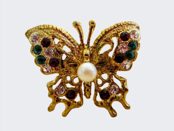 Butterfly Golden Clip Semi Precious Colored Glass Gems