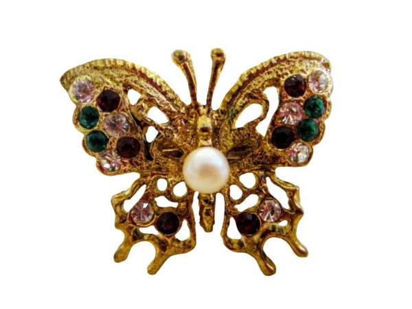 Butterfly Golden Clip Semi Precious Colored Glass Gems