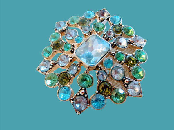 LC Designer Blue Green Cabochon Brooch