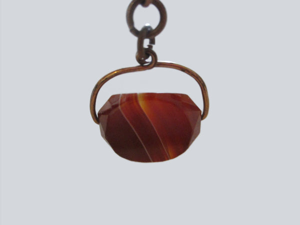 Victorian Watch Fob Chain Carnelian Agate Swivel Gem - Designer Unique Finds 