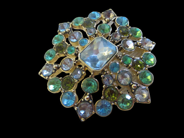 LC Designer Brooch Decorated Blue Green Glass Gems - Designer Unique Finds 
 - 3