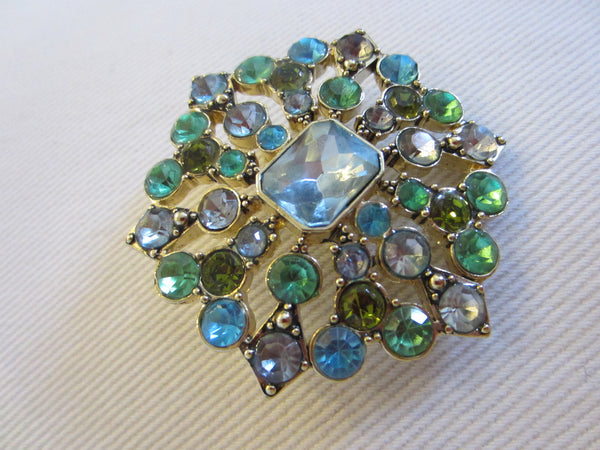 LC Designer Brooch Decorated Blue Green Glass Gems - Designer Unique Finds 
 - 3
