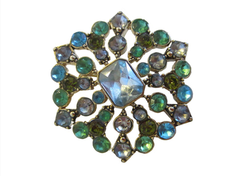 LC Designer Brooch Decorated Blue Green Glass Gems - Designer Unique Finds 
 - 1
