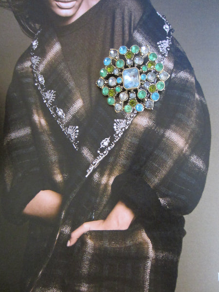 LC Designer Brooch Decorated Blue Green Glass Gems - Designer Unique Finds 
 - 2