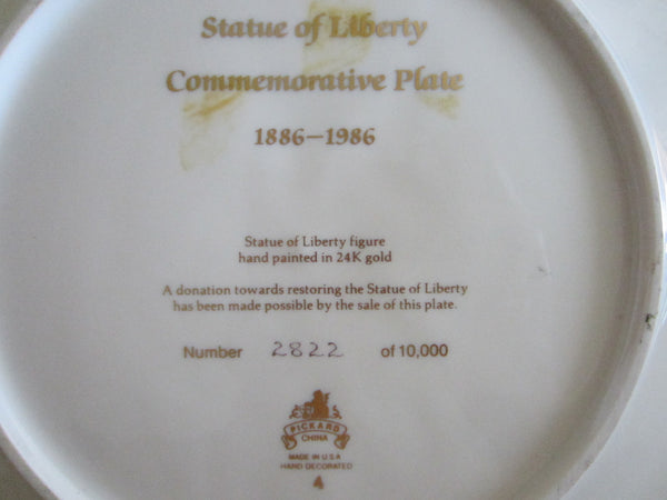 Commemorative Plate Gold Liberty Statue Pickard China Octagonal Decor - Designer Unique Finds 