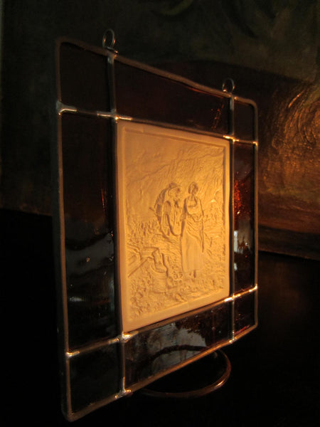 JM 1977 Stained Glass Impressionist Reverse Signed Resin Art - Designer Unique Finds 
