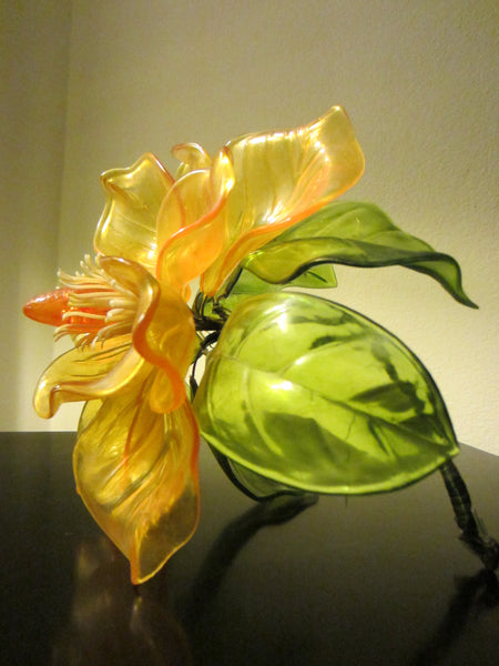 Yellow Bloom Stemmed Lucite Folk Art Flower - Designer Unique Finds 