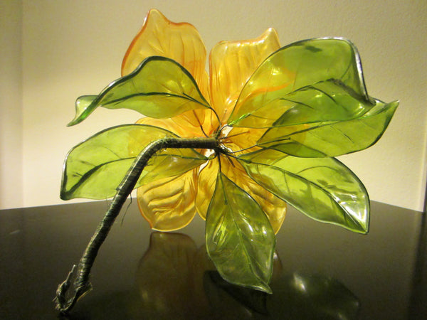 Yellow Bloom Stemmed Lucite Folk Art Flower - Designer Unique Finds 