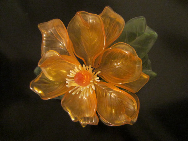 Yellow Bloom Stemmed Lucite Folk Art Flower - Designer Unique Finds 