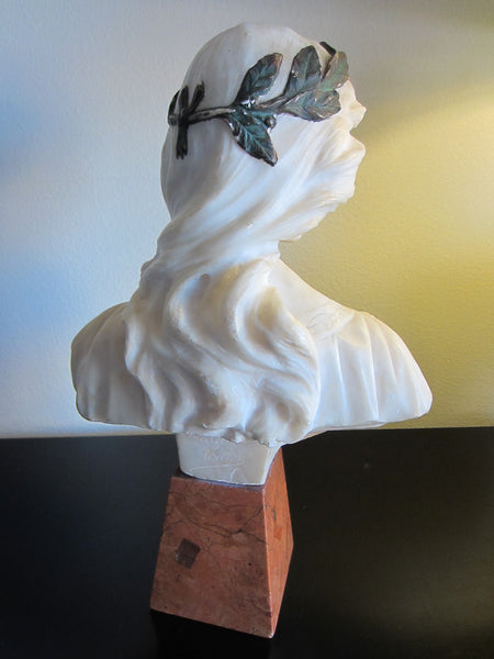Antonio Frilli Alabster Bust Marble Stand Olive Leaf Bronze Headband - Designer Unique Finds 
 - 5