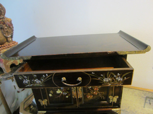 Asian Altar Jewerly Cabinet Floral Enameling Butterfly Brass Hinged Hardware - Designer Unique Finds 
 - 4