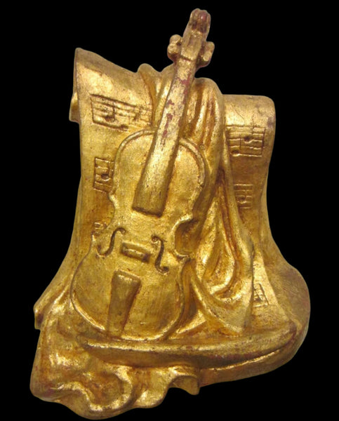 Golden Violin Chalk Ware Music Inspire Bookend - Designer Unique Finds 