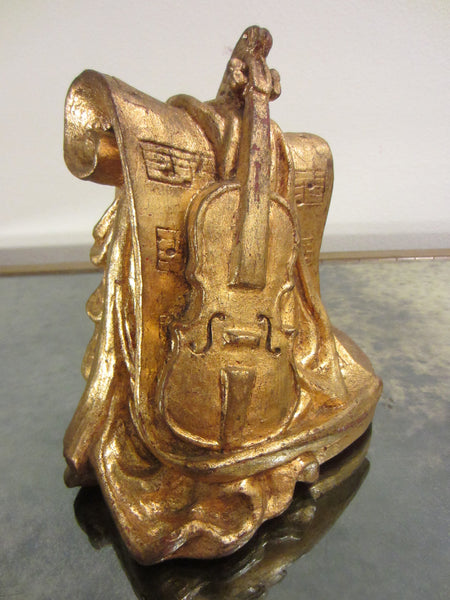 Chalk Ware Violin Bookend Sculpture Painted Gold - Designer Unique Finds 
 - 3