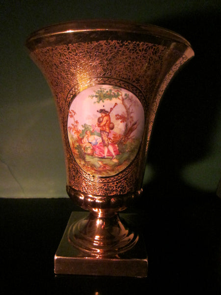Art Deco Bell Shaped Porcelain Urn All Over Gold Painted Romantic Figures - Designer Unique Finds 
 - 3