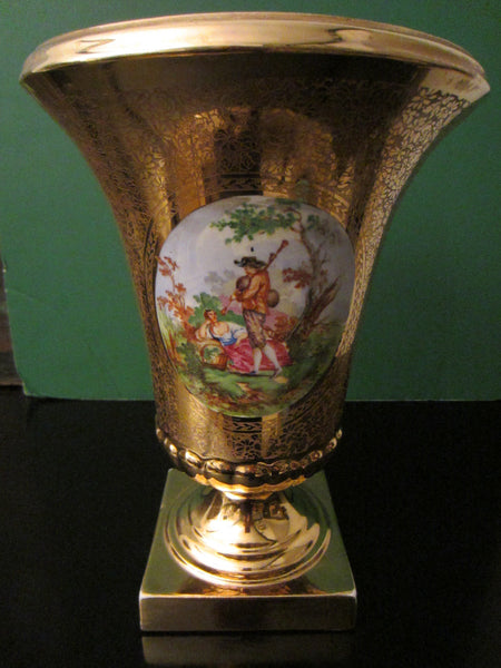 Art Deco Bell Shaped Porcelain Urn All Over Gold Painted Romantic Figures - Designer Unique Finds 
 - 1