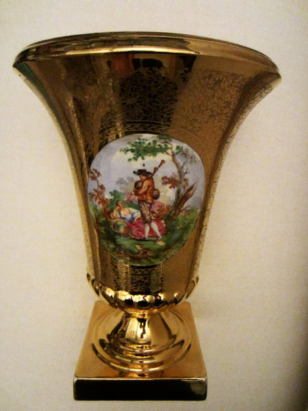 Art Deco Bell Shaped Porcelain Urn All Over Gold Painted Romantic Figures - Designer Unique Finds 
 - 2