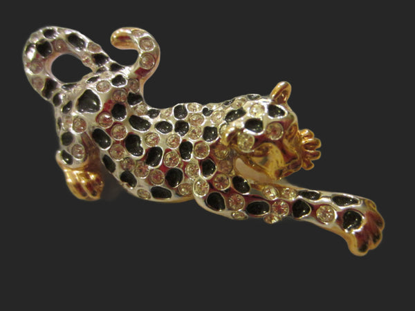 Black Enamel Panther Brooch Black Rhinestones Signed Roman - Designer Unique Finds 
 - 1