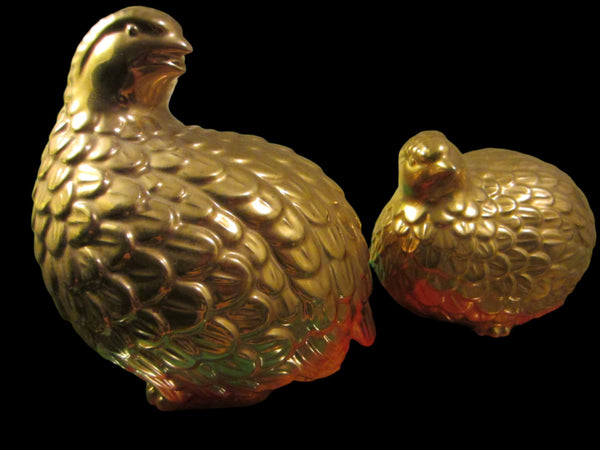 Japan Kutani Golden Quails Hand Decorated Figurines