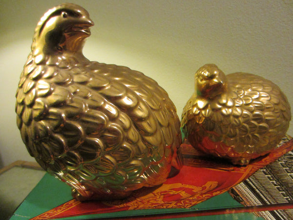 Japan Kutani Golden Quails Hand Decorated Figurines