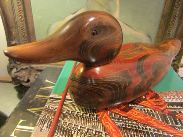 Duck Decoy Painted Glazed Signed By Artist Wood Sculpture - Designer Unique Finds 
 - 1