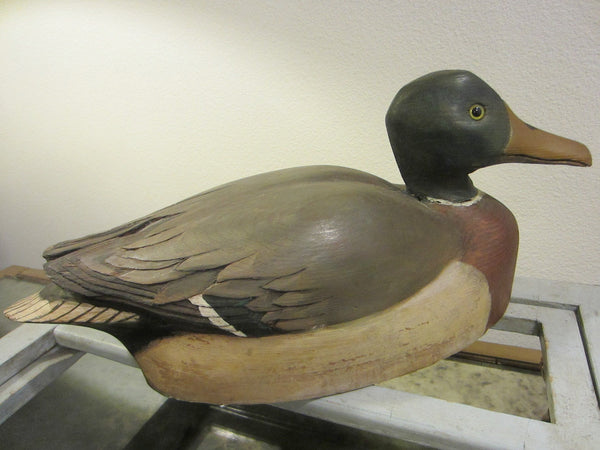 Mid Century Modern Duck Decoy Hand Carved Glass Eye Sculpture - Designer Unique Finds  - 1