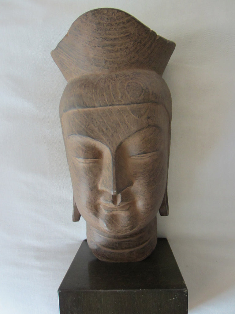 Buddha Head Miroku Busatsu Sculpture Bust Wood Stand - Designer Unique Finds 
 - 1