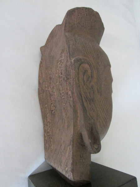 Buddha Head Miroku Busatsu Sculpture Bust Wood Stand - Designer Unique Finds 
 - 5